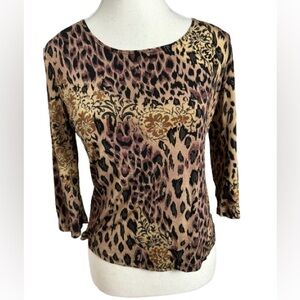 ⭐️ 3/$15 Brittany Black Leopard Print 3/4 Sleeve Top Size MP
